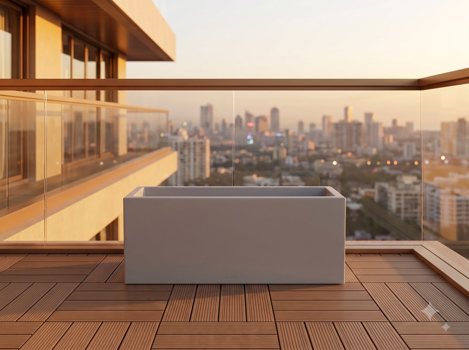 Deep rectangular planter box on outdoor modern terrace