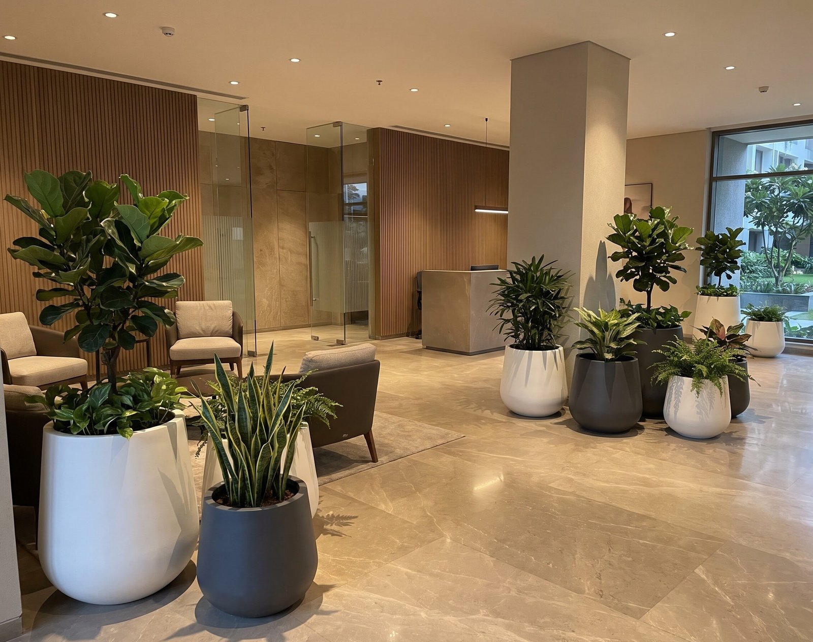Apartment lobby with indoor landscaping