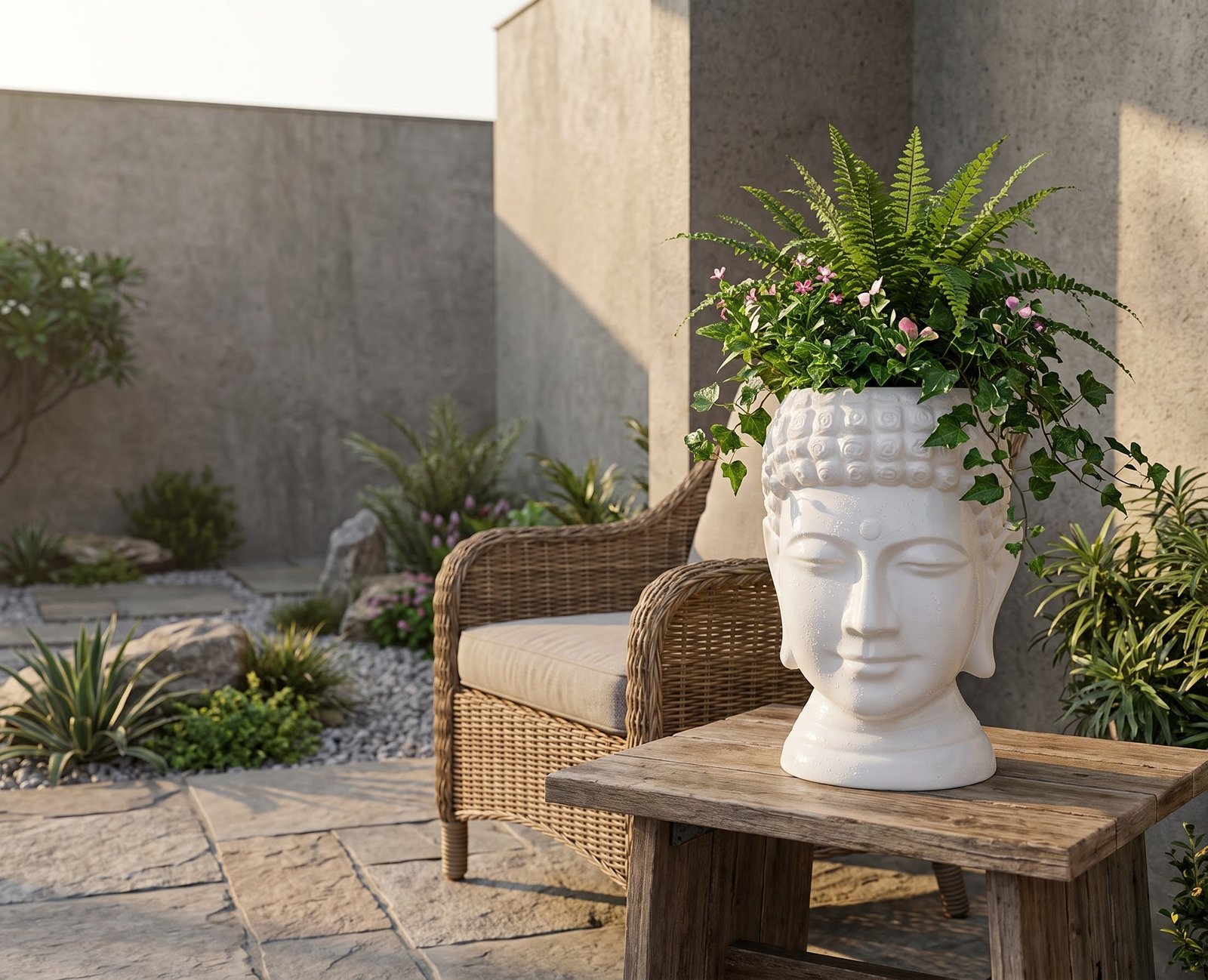 Weatherproof FRP Buddha Planter in Outdoor Garden