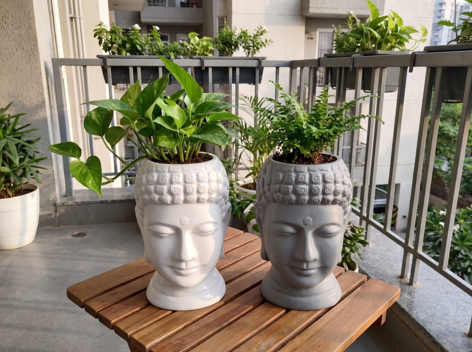 Buddha Planter on Balcony Coffee Table