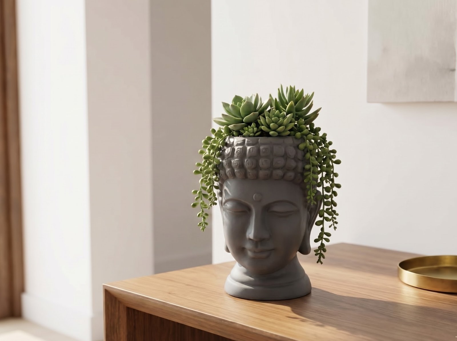 Buddha Planter on Foyer Console Table