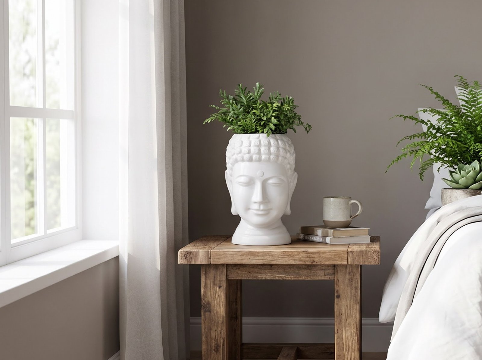 Custom Finished Buddha Planter on Wooden Table