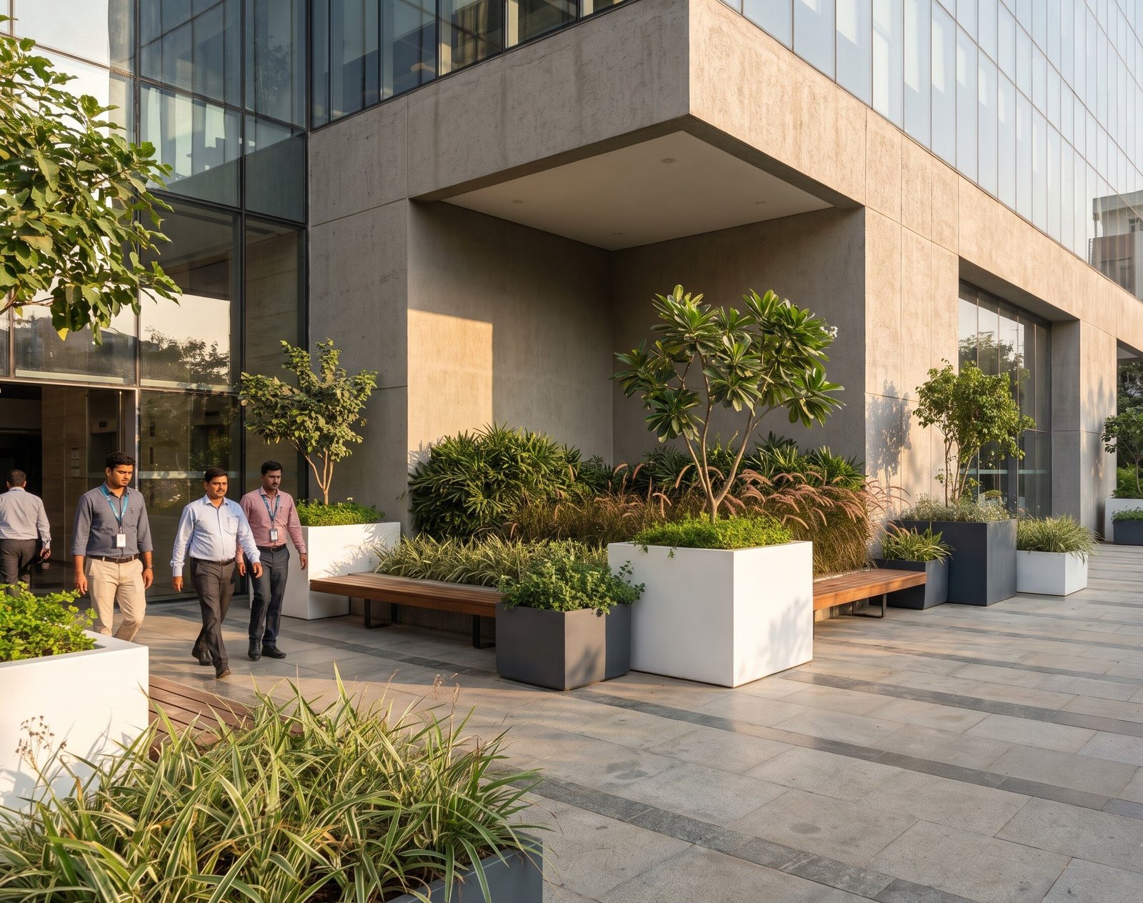 Corporate landscape project with planters