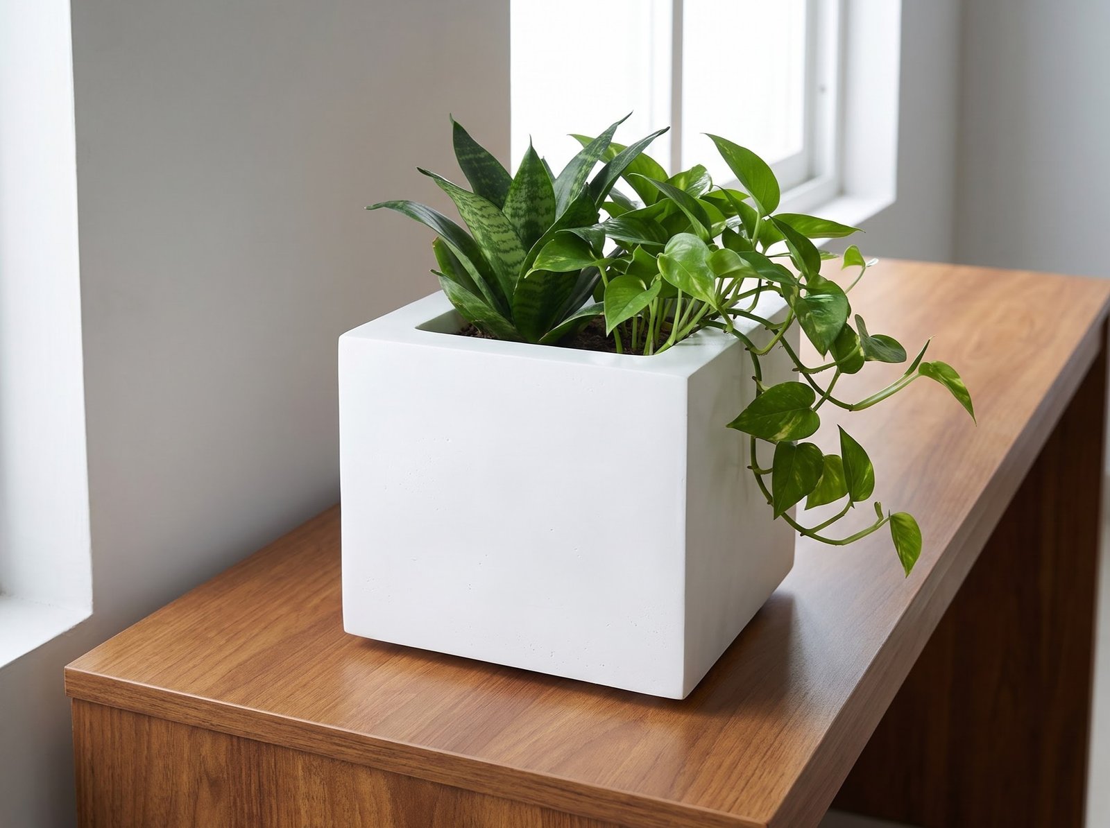 Coconut Square Tabletop Planter on Living Table