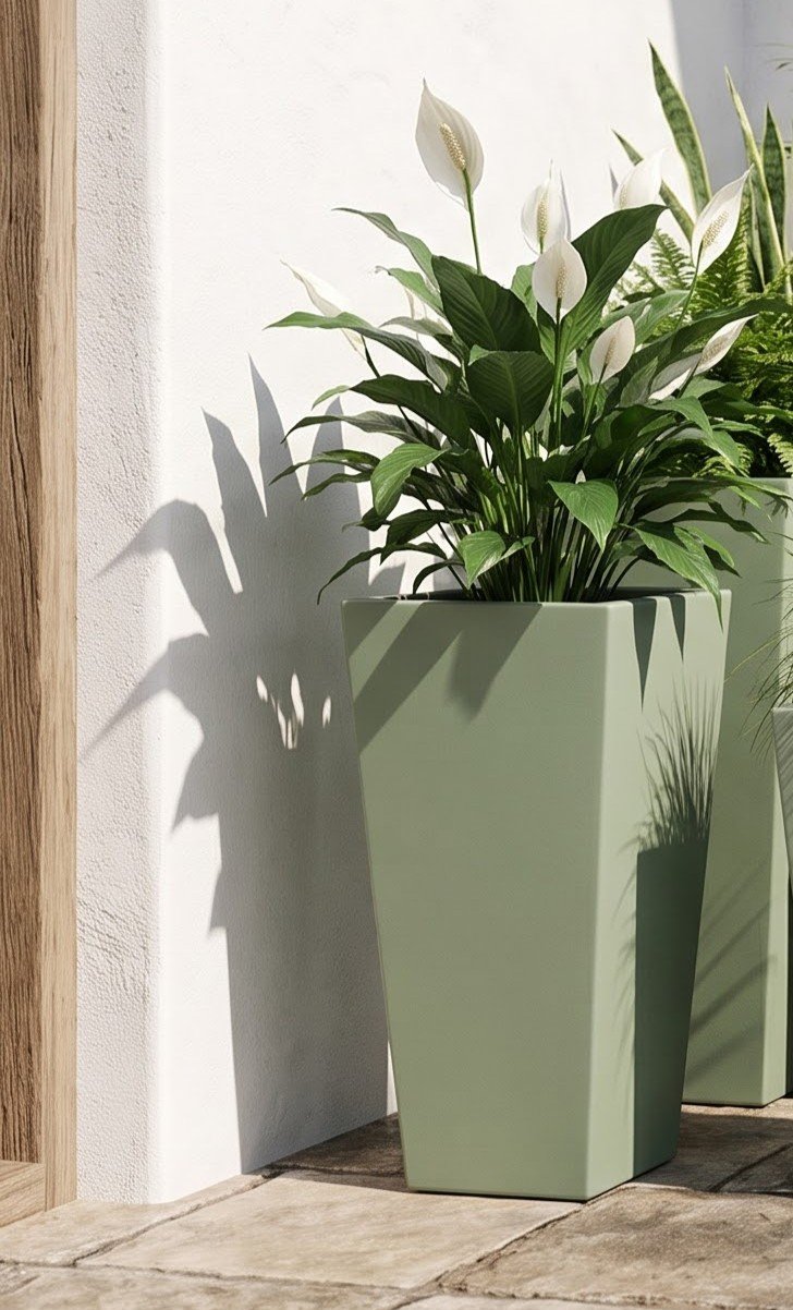 Custom Green Planters in Outdoor Courtyard