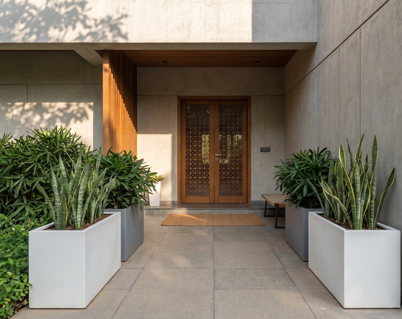 White rectangular privacy home entrance planters