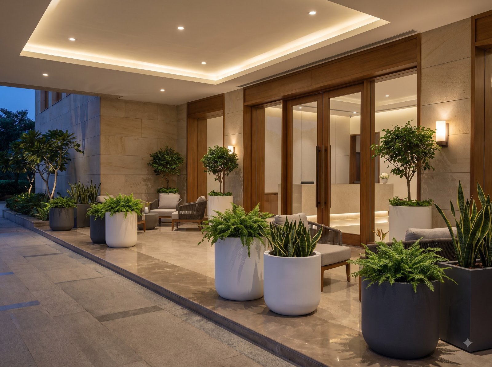 Hotel entrance lobby planters