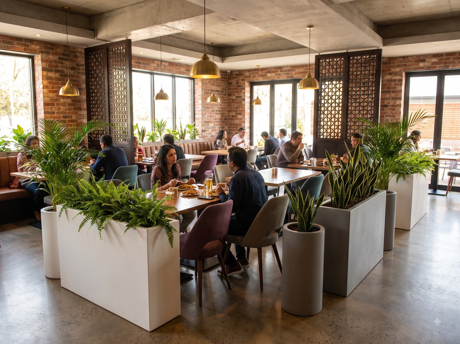 Restaurant layout with greenery