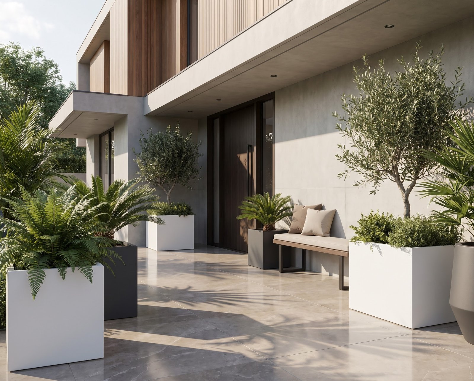 Premium white square home entrance planters with olive trees