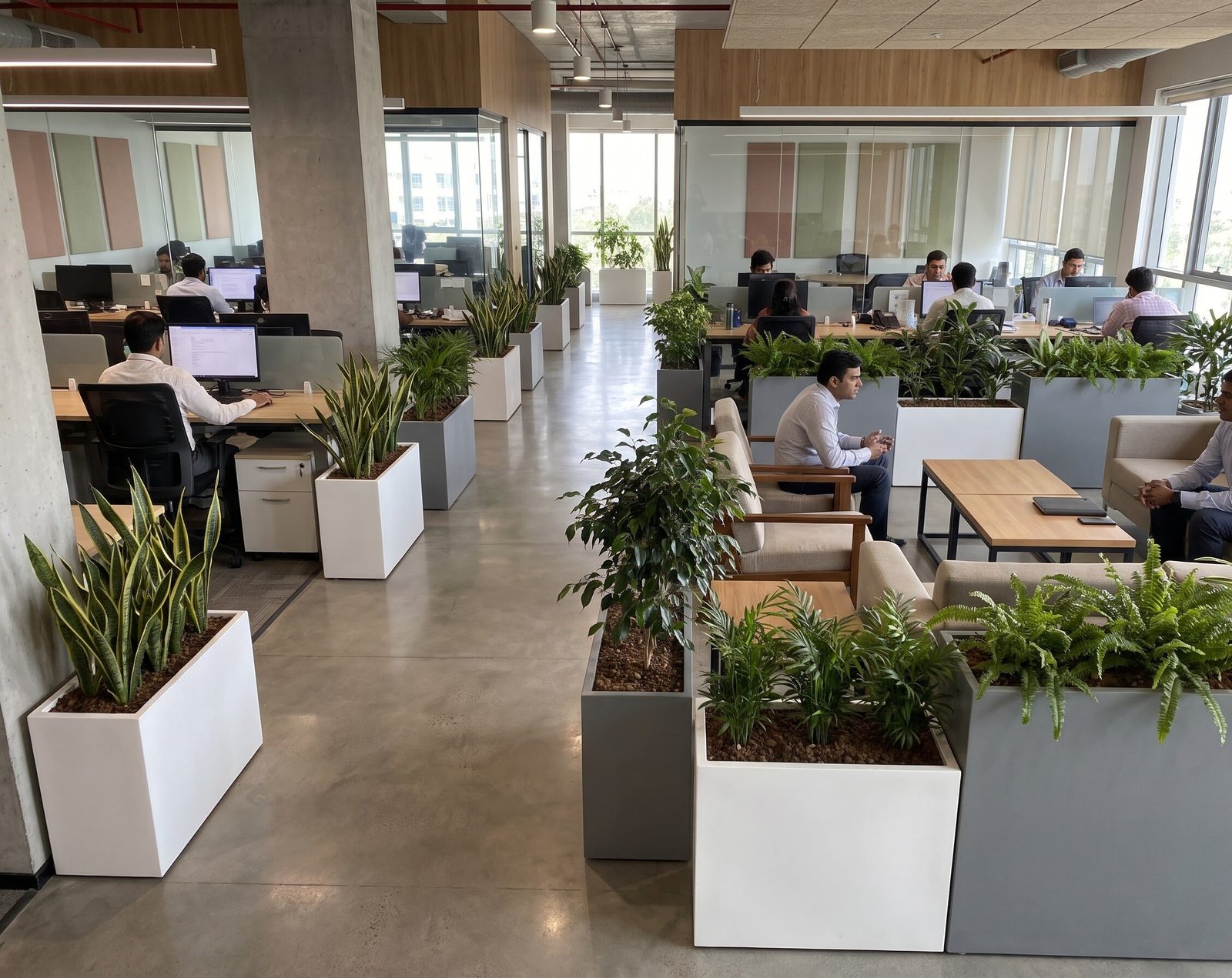 Office interior with green plants