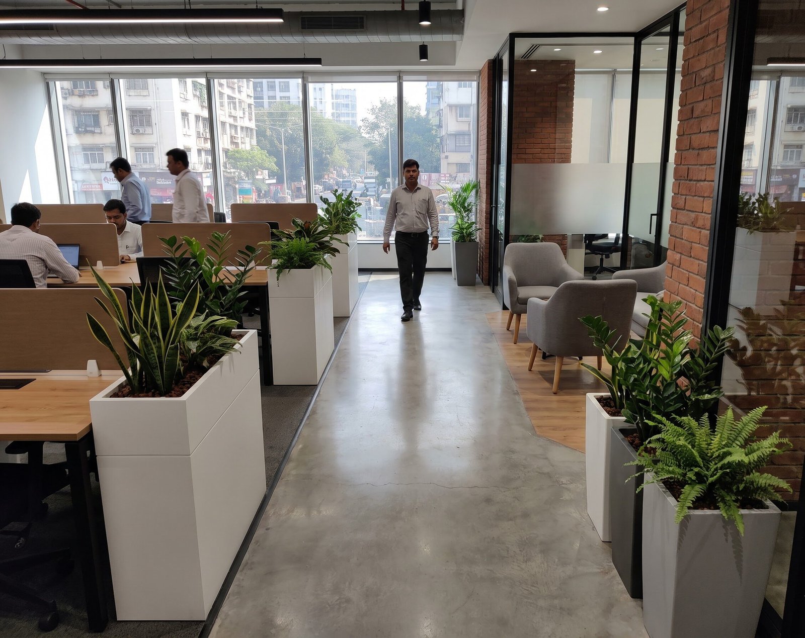 Office interior with indoor plants