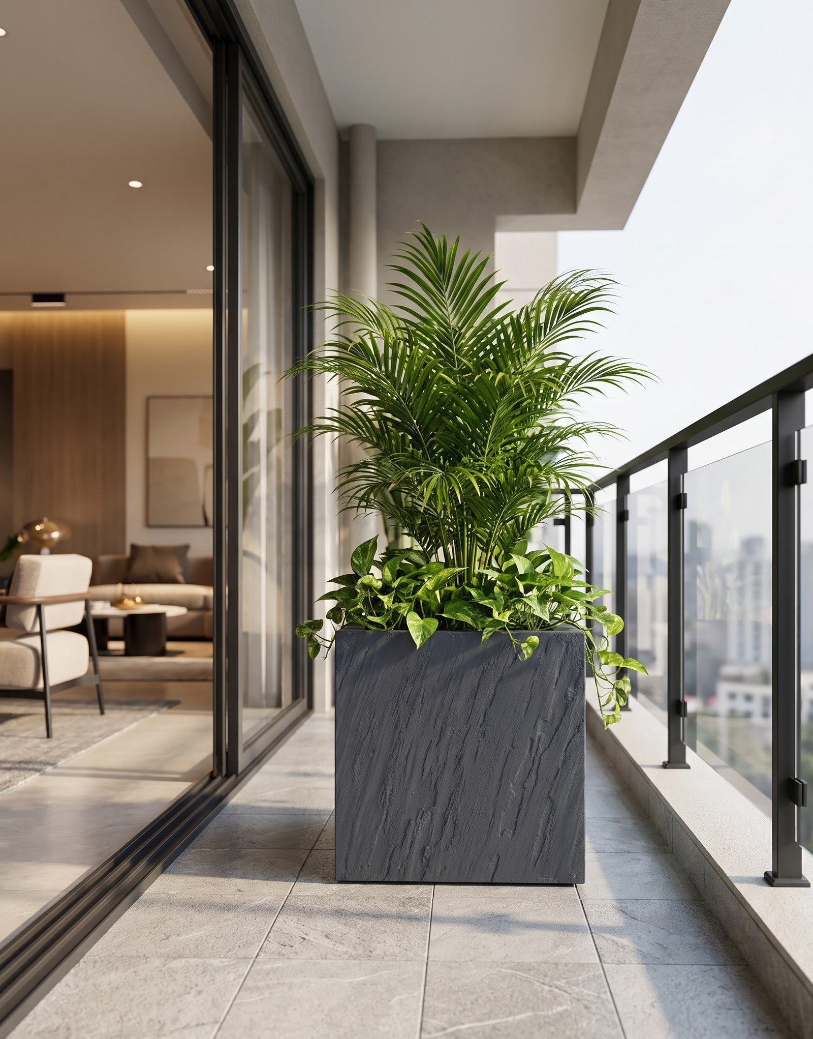 Planter with Palm on Balcony
