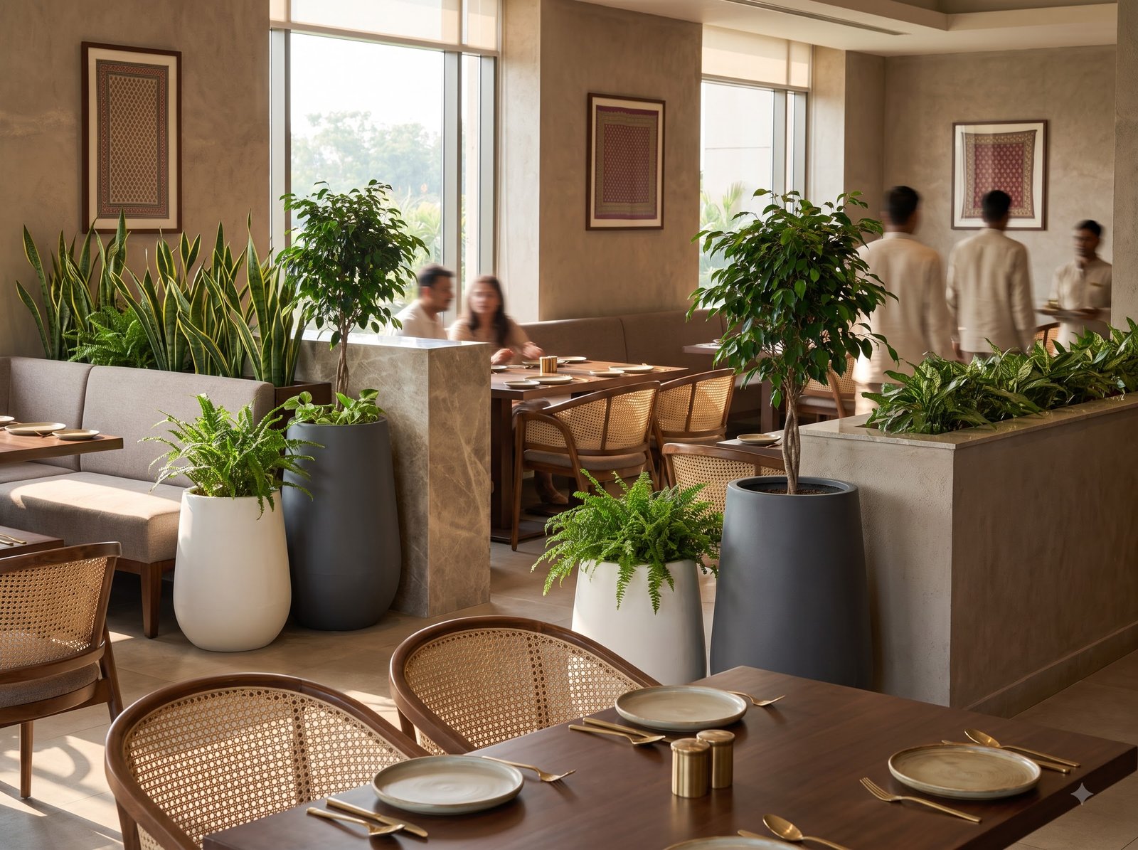 Restaurant interior with FRP planters