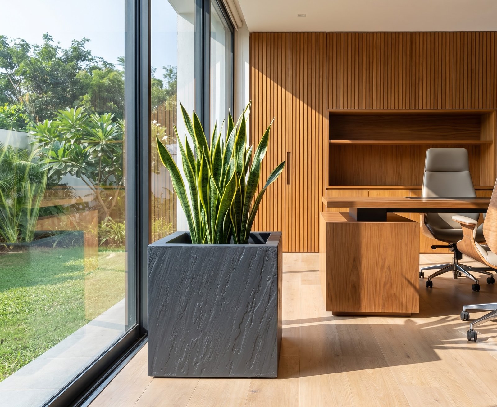 Sansevieria in Dark Texture Cube Planter