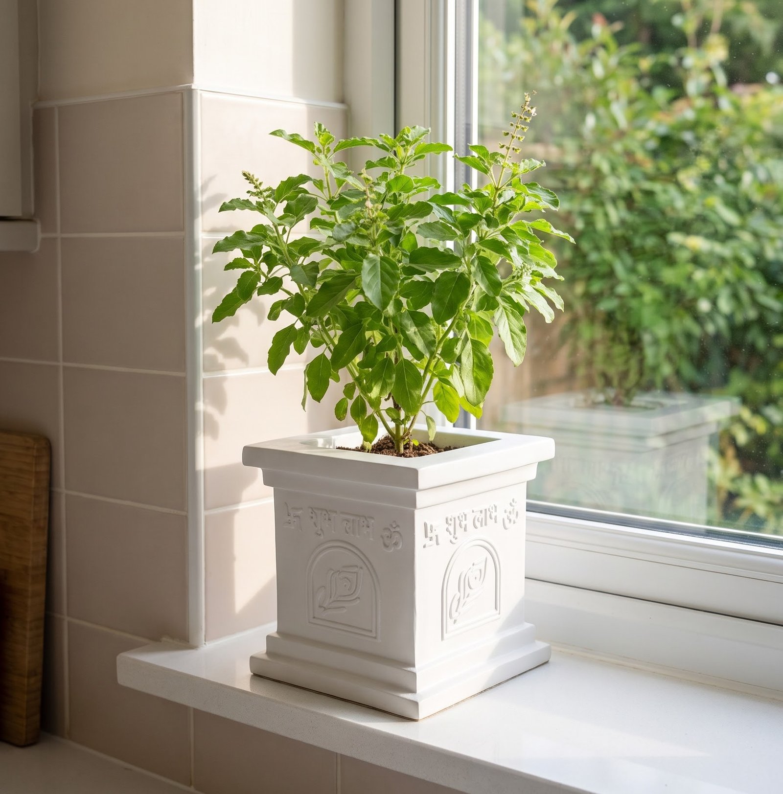 Tulsi Plant on Window Sill